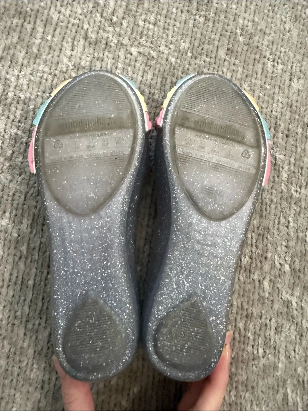 Mini Melissa Unicorn Glitter Jelly Flats Rainbow Shoes Kids Size 2